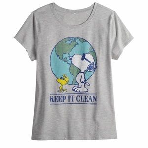 Snoopy Earth Tee Heather Grey Keep it Clean T-shirt Size Large